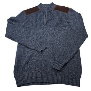 Cambridge Dry Goods Mens large knit Blue Marl Quarter Zip Sweater Corduroy